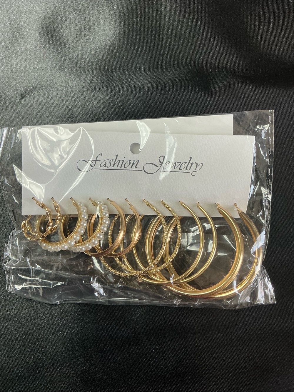 Gold Hoop Earring Set of 12 with Pearl Accents 12 Earrings
